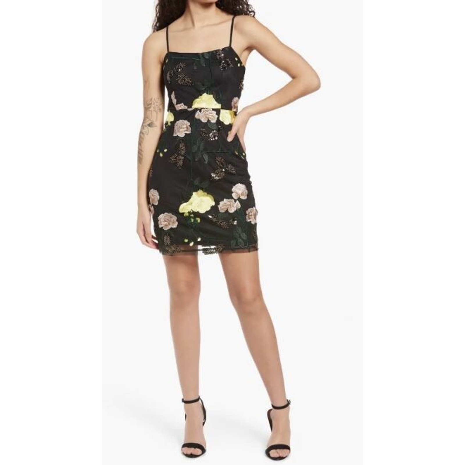 Lulus Women's Embroidered Sleeveless Sequin Dress In Black Floral Medium $74